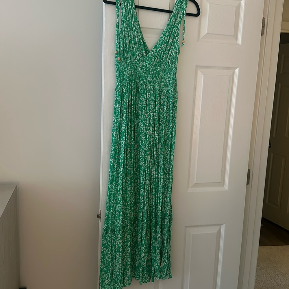 Zara green double v maxi dress
